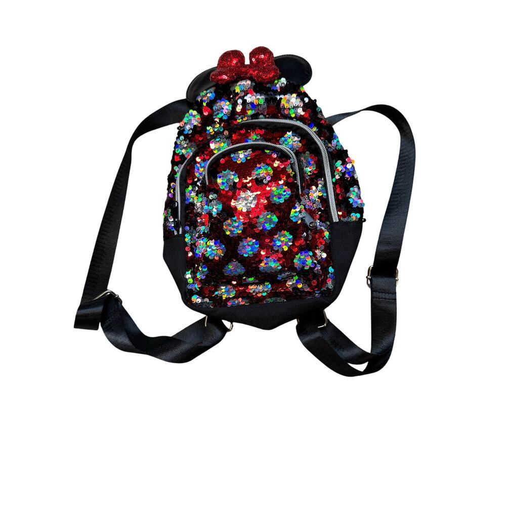Disney Minnie Mouse Sequin Backpack Sparkle‎ Red Bow Ears Kids Mini Bag